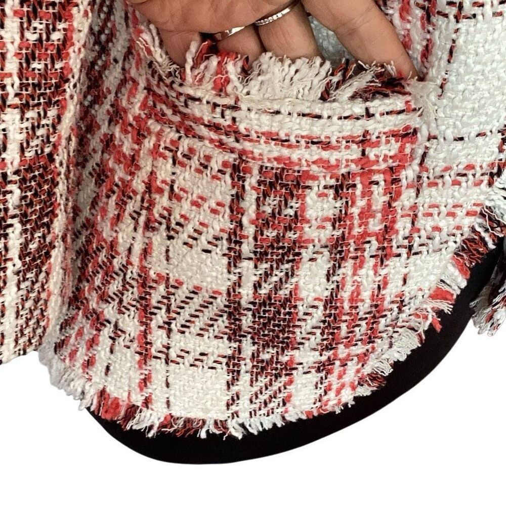 Halogen Tweed Fringed Lined Blazer Women’s Small Coastal Chic Black White Salmon - Picture 4 of 8
